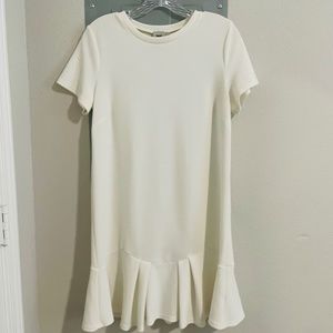 ASOS Cream Drop Waist Pleated Dress